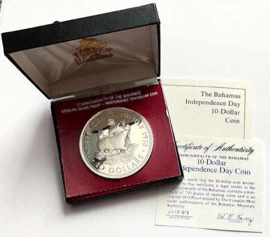1973 Commonwealth of the Bahamas Independence Proof Sterling Silver $10 Coin