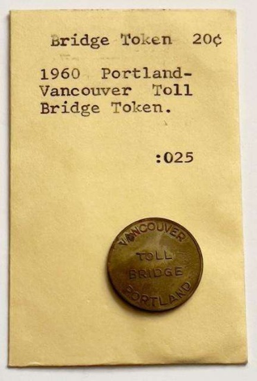 1960 Portland/ Vancouver Toll Bridge 20 cent Token