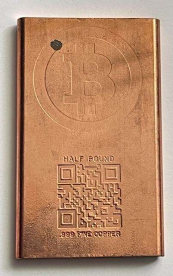 Bitcoin Design Half Pound .999 Fine Copper Bar