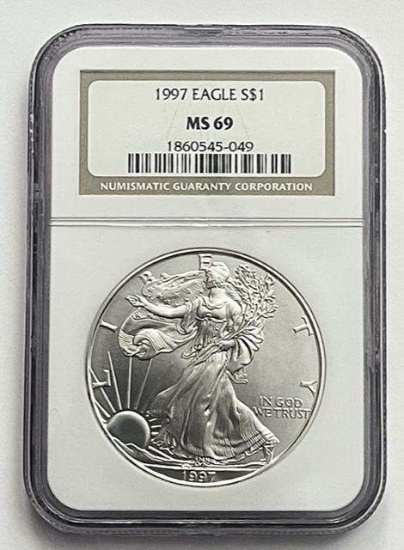 1997 American Silver Eagle .999 Fine NGC MS69