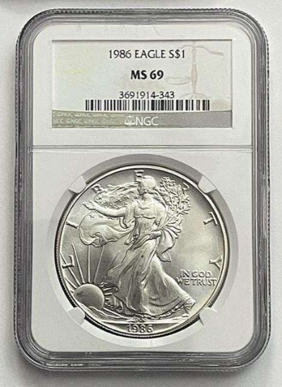 1986 American Silver Eagle .999 Fine NGC MS69