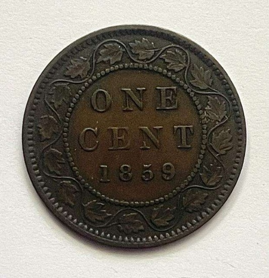 1859 Canada One Cent Coin "Fine"