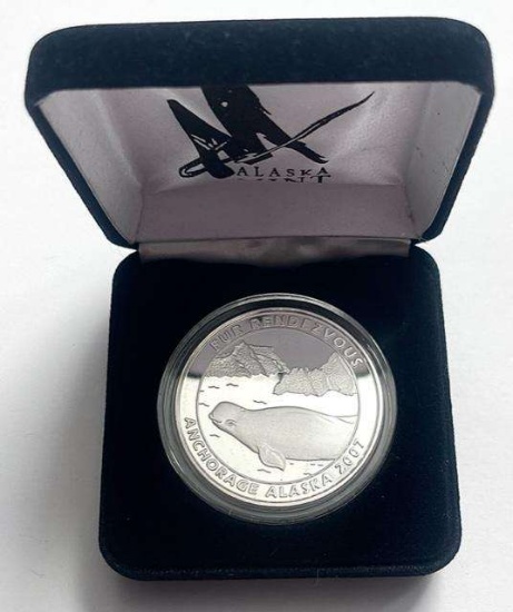 2007 Alaska Mint Fur Rendezvous Proof 1 ozt Silver Medallion No COA