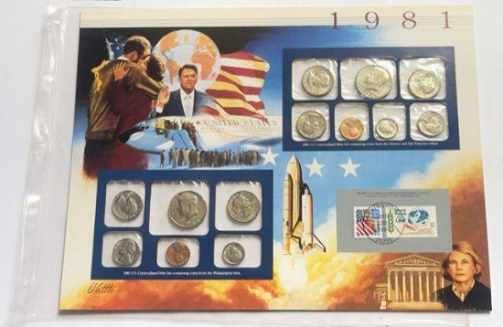 1981 U.S. Uncirculated Coin Mint Set Commemorative Collection Album Page (13-coins)