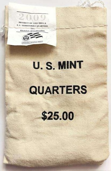 2009-D U.S. Mint Sewn Bag D.C. & U.S. Territories District of Columbia Quarters $25 (100-coins)