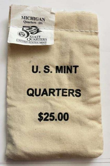 2001-D U.S. Mint Sewn Bag 50 State Quarters Michigan $25 (100-coins)