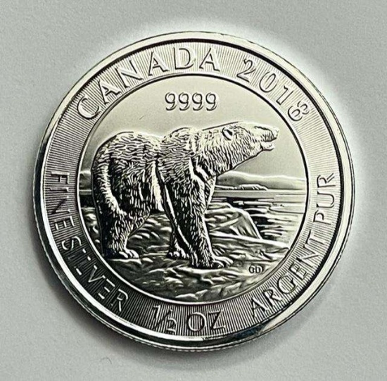 2018 Canada Polar Bear 1/2 ozt .999 Fine Silver $2 Coin