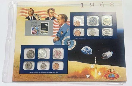 1968 U.S. Uncirculated Coin Mint Set Commemorative Collection Album Page (10-coins)