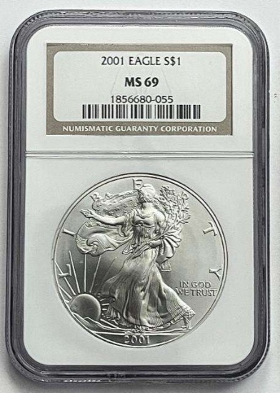 2001 American Silver Eagle .999 Fine NGC MS69