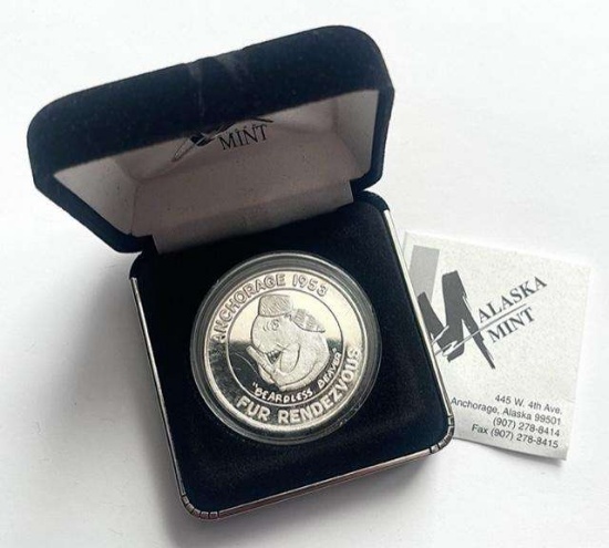 Alaska Mint Fur Rendezvous Proof 1 ozt Silver Medallion