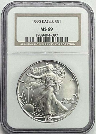 1990 American Silver Eagle .999 Fine NGC MS69