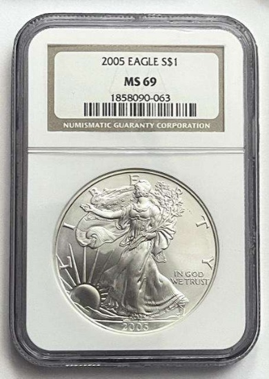 2005 American Silver Eagle .999 Fine NGC MS69