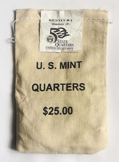 2001 U.S. Mint Sewn Bag 50 State Quarters Kentucky $25 (100-coins)