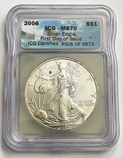 2007 American Silver Eagle .999 Fine ICG MS70 First Day of Issue