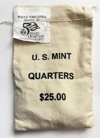 2005-D U.S. Mint Sewn Bag 50 State Quarters West Virginia $25 (100-coins)