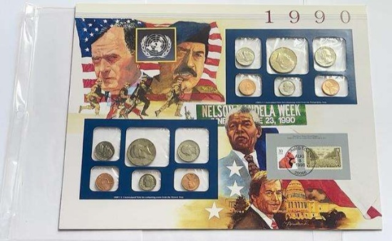 1990 U.S. Uncirculated Coin Mint Set Commemorative Collection Album Page (10-coins)