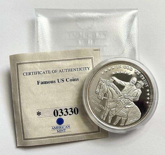 2003 American Mint Stone Mounain 1925 Proof Silver Plated Half Dollar Replica