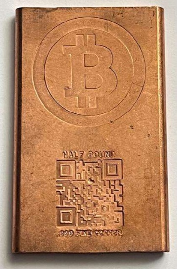 Bitcoin Design Half Pound .999 Fine Copper Bar