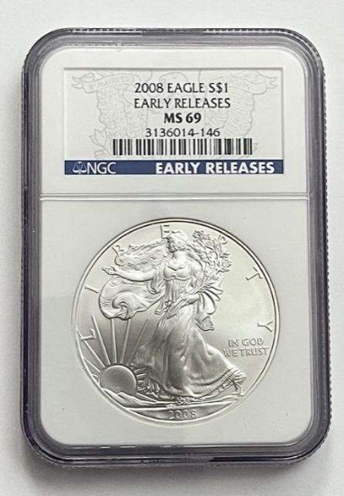 2008 American Silver Eagle .999 Fine NGC MS69 Early Releases