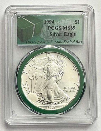 1994 American Silver Eagle .999 Fine PCGS MS69 From Monster Box
