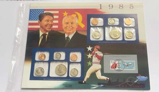 1985 U.S. Uncirculated Coin Mint Set Commemorative Collection Album Page (10-coins)