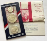 1976 U.S. Mint Bicentennial Uncirculated Silver Coin Set (3-coins)