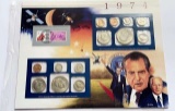 1974 U.S. Uncirculated Coin Mint Set Commemorative Collection Album Page (13-coins)