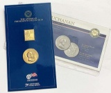 U.S. Mint James Buchanan 24kt Gold Layered .999 Fine Silver Stamp Ingot & Gold Layered Bronze Medal