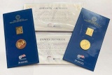 U.S. Mint 24kt Gold Layered .999 Fine Silver Stamp Ingot & Gold Layered Bronze Medal
