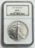 1991 American Silver Eagle .999 Fine NGC MS69