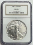 1987 American Silver Eagle .999 Fine NGC MS69