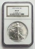1993 American Silver Eagle .999 Fine NGC MS69