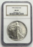 1992 American Silver Eagle .999 Fine NGC MS69