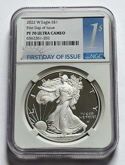 2022-W American Silver Eagle NGC PF70 Ultra Cameo First Day of Issue