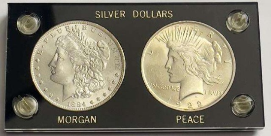 1884-O Morgan & 1922 Peace Silver Dollar Coin Set (2-coins)