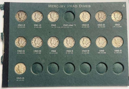 1941-1945 Mercury Silver Dime Album Page (14-coins)