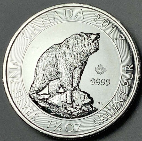 2017 Canada $8 Grizzly Bear 1.5 Ozt .9999 Silver