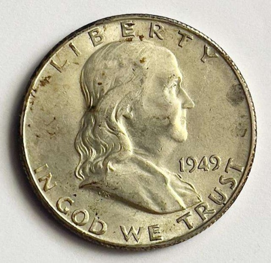 1949-S Franklin Silver Half Dollar AU55