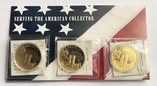 2011 American Mint Statue of Liberty Proof 24kt Gold Layered Coin Set (3-coins)