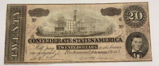 1864 U.S. Confederate States of America $20 Note