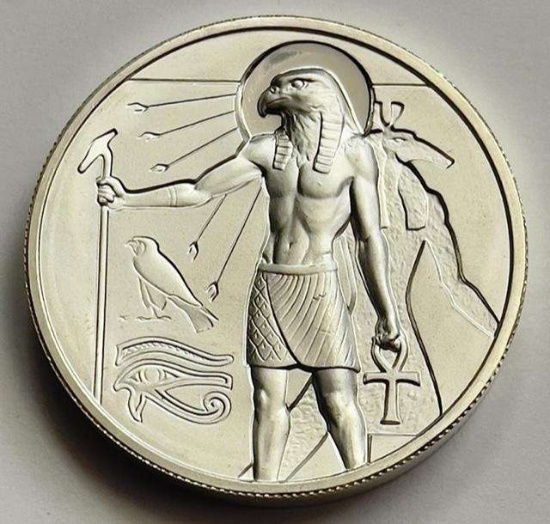 Egyptian Gods Horus High Relief 2 ozt .999 Fine Silver Round