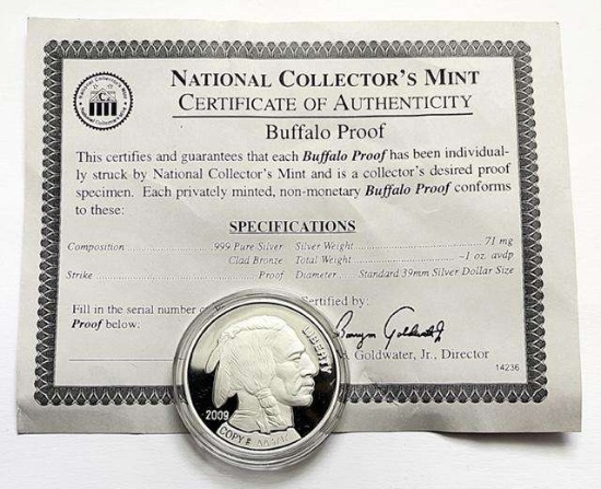 National Collector's Mint Proof Buffalo 1 ozt .999 Fine Silver