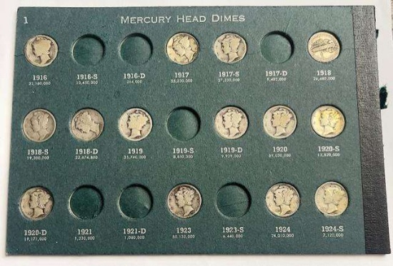 1916-1924 Mercury Silver Dime Album Page (14-coins)
