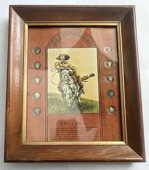 10.5"x12.5" Framed Commemorative Pony Express Mercury Silver Dime Collection (10-coins)