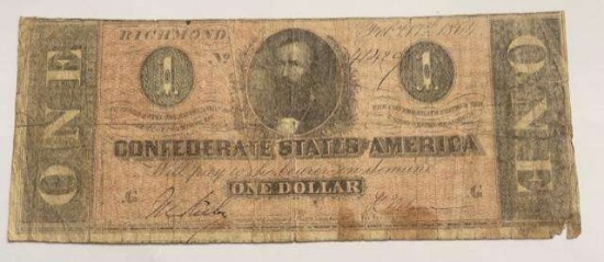 1864 U.S. Confederate States of America $1 Note