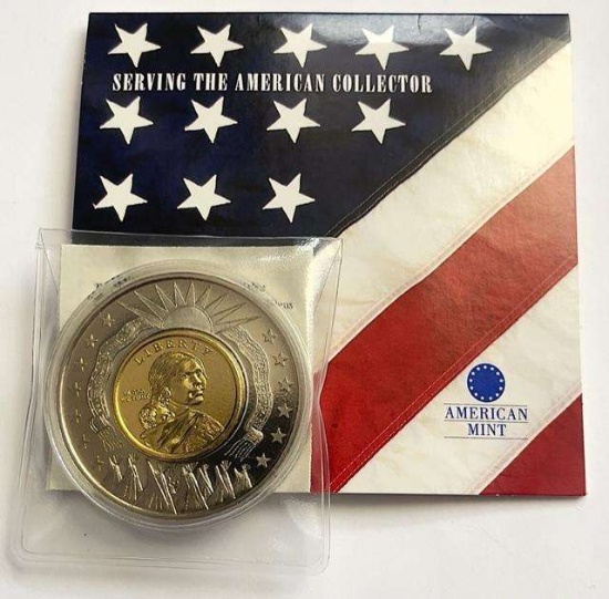 2001 American Mint American Currencies 24kt Gold Inlay Sacagawea Dollar Proof Coin