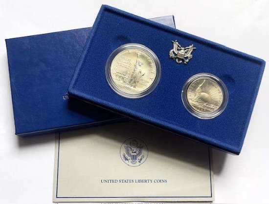 1986 U.S. Mint Statue of Liberty Uncirculated Silver Dollar Commemorative Set (2-coins)