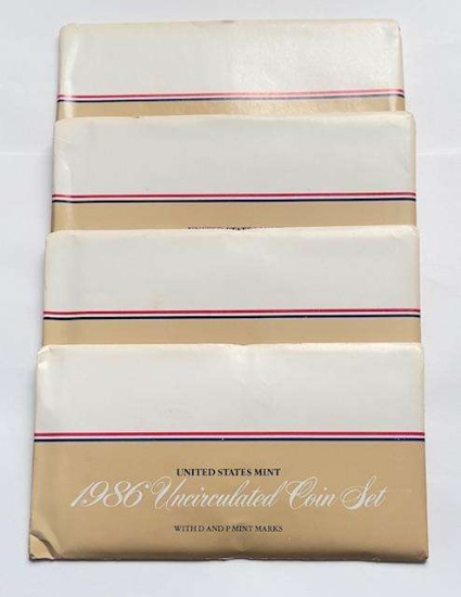 (4) 1986 U.S. Mint Uncirculated Mint Sets (40-coins)