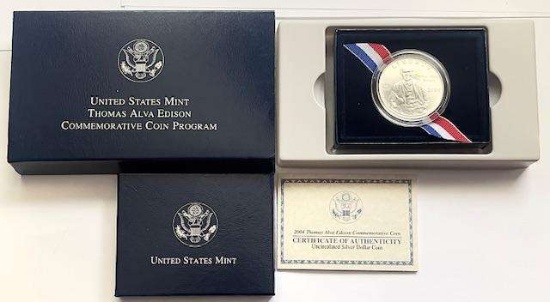 2004 U.S. Mint Thomas Alva Edison Commemorative UNC Silver Dollar