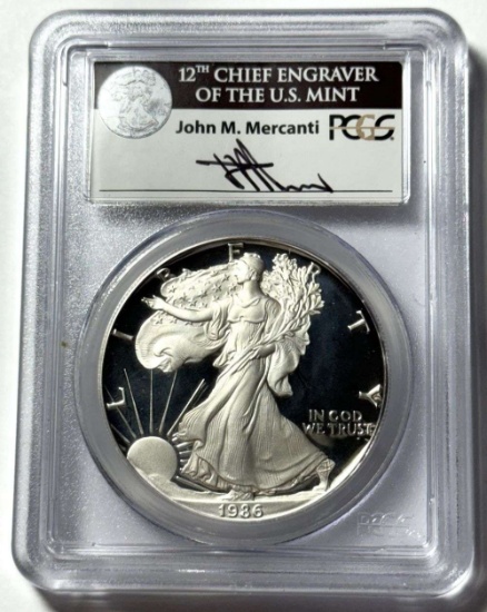 1986-S American Silver Eagle PCGS PR69DCAM Signed By John M. Mercanti